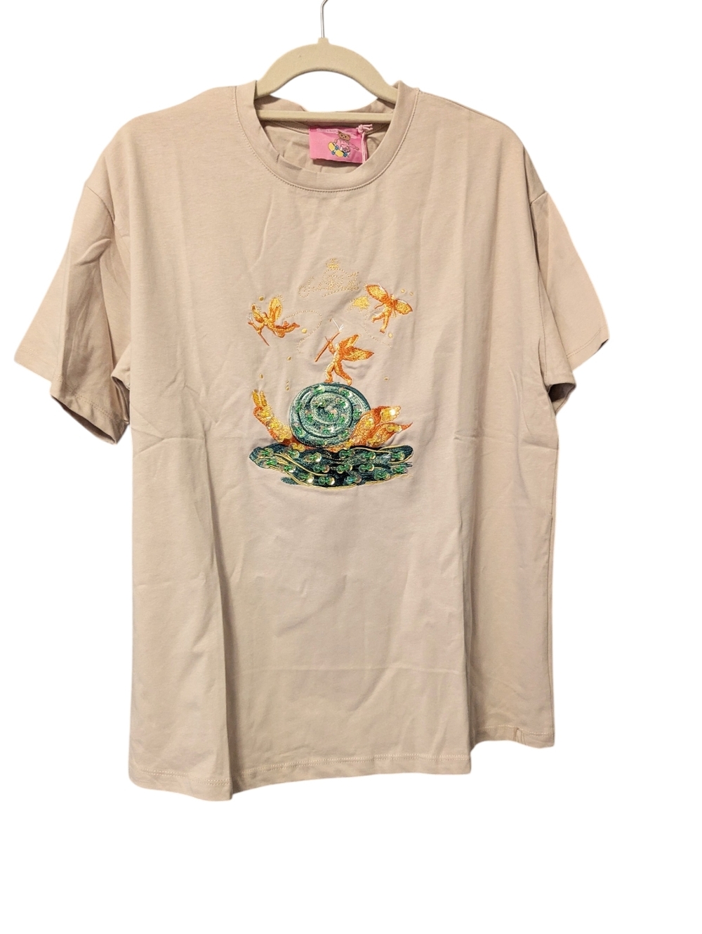 NWT Embroidered Floral Shell Tee - Beige Fairies Size L